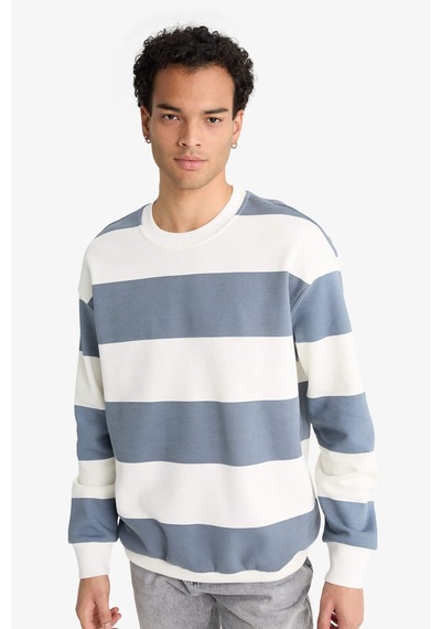 Defacto Boxy Fit Bisiklet Yaka Çizgili Sweatshirt F4641ax25augr171 Gri