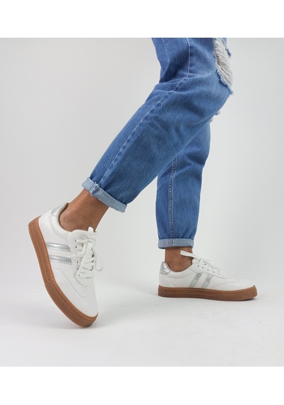 Gdt Ayakkabı Beyaz Renk Bağcıklı Düz Taban Kadın Sneakers