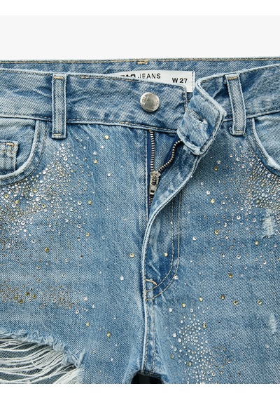 Koton Taşlı Yıpratma Detaylı Cepli Düğmeli Düz Paça Denim Pantolon - Longer Straight Fit Jeans Açık İndigo 7wal40136md Koton Taşlı Yıpratma Detaylı Cepli Düğmeli Düz Paça Denim Pantolon - Longer Straight Fit Jeans Açık İndigo 7wal40136md