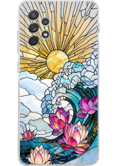 Printify Samsung Galaxy A23 İle Uyumlu Vitray Okyanus Sabahı Tasarımlı Şeffaf Silikon Kılıf Şeffaf