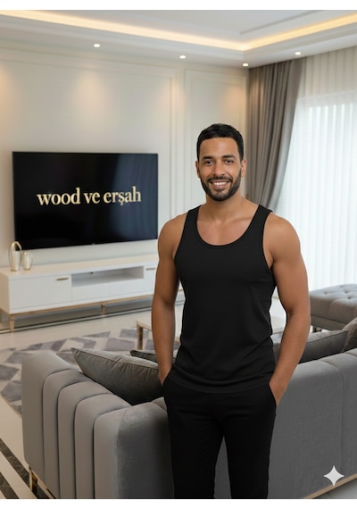 Lüx Wood Erkek Lüx Pamuk Penye Atlet Premium Rahat Lüx Erşah Siyah