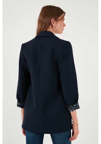 Lela Regular Fit Klasik Yaka Desenli Astar Detaylı Blazer Bayan Ceket 6839227 Lacivert