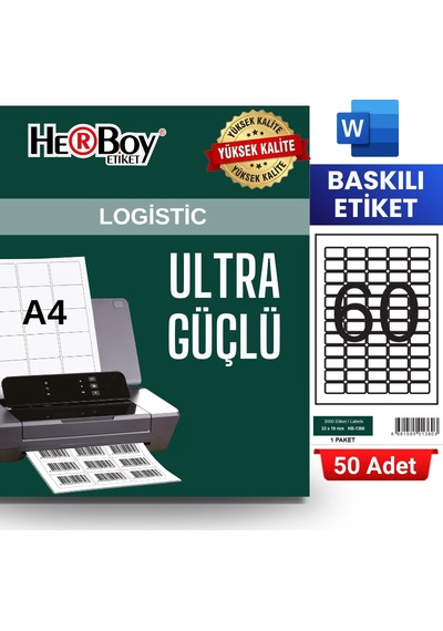 Herboy Hb-1360 33 X 19 Mm A4 Baskılı Laser Etiket 50 Adet