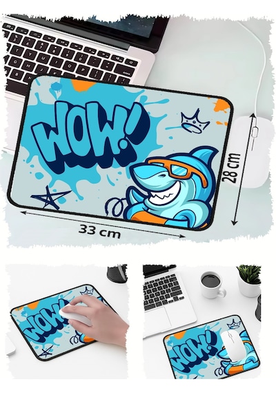 Wow Köpek Balığı Shark Tasarımlı 33x28 Cm Mousepad Kaymaz Taban Rahat Konforlu Mouse Pad