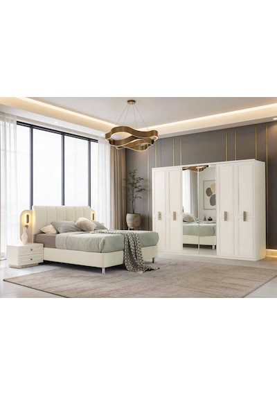 Lucca Tamamı Mdf 6 Membranlı Kapaklı Reflekte Camlı Gardırop Dolap Beyaz