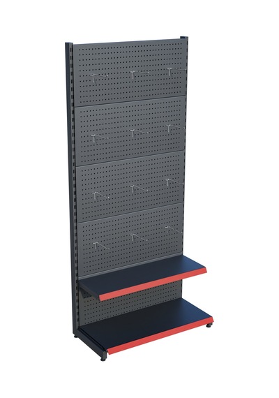 Antrasit Metal Delikli 2 Katlı Market Raf Sistemi Hırdavat Rafı G90cm Yükseklik H220 Cm Kırmızı