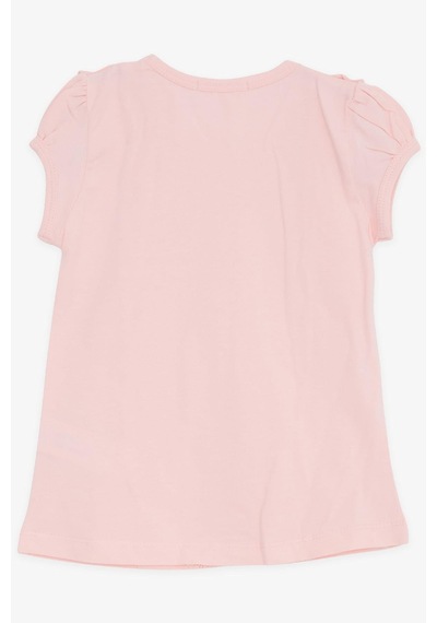 Breeze Kız Çocuk Tişört Fırfırlı Güpür Nakışlı 3-8 Yaş, Pembe Pembe