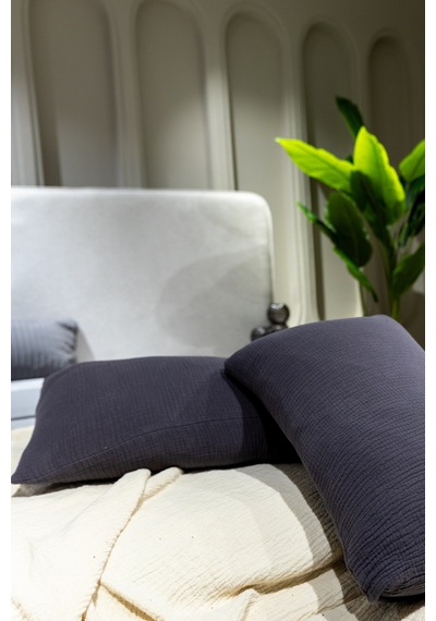 4 Katlı Müslin Yastık Kılıfı Antrasit 50x70cm 2adet