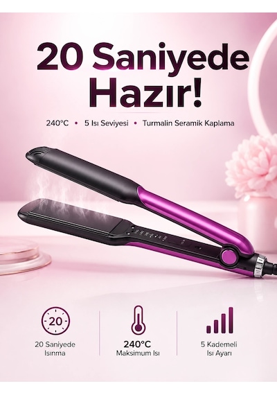 Zenvia Saç Düzleştirici Isı Ayarlı Seramik Kaplama Döner Kablo Yıpranma Karşıtı Znv2026 07335453