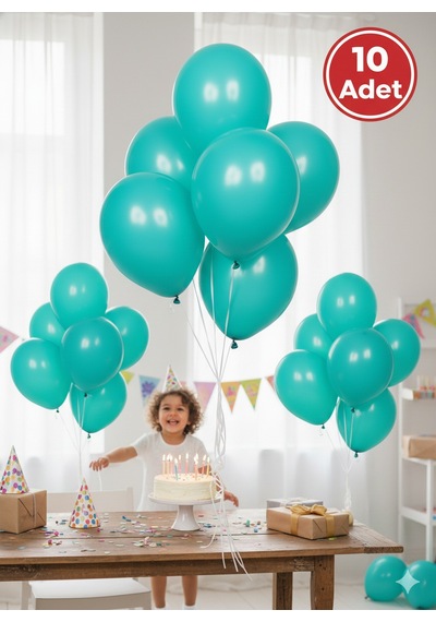 10 Adet Turkuaz Parıltılı Metalik Balonlar Parti & Kutlama Paketi Diğer