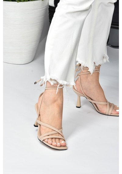 Fox Shoes Ten Bilek Bağlamalı Kadın Topuklu Ayakkabı K404070209