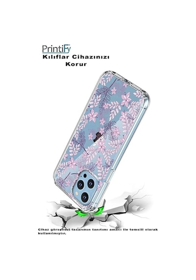 Xiaomi Redmi Note 14 5g İle Uyumlu Floral Pudra Baskılı Kamera Korumalı Şeffaf Kılıf