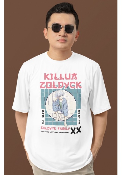Sevbano Killua Zoldyck Zoldyck Family Baskılı Unisex Oversize Hunter X Hu Beyaz