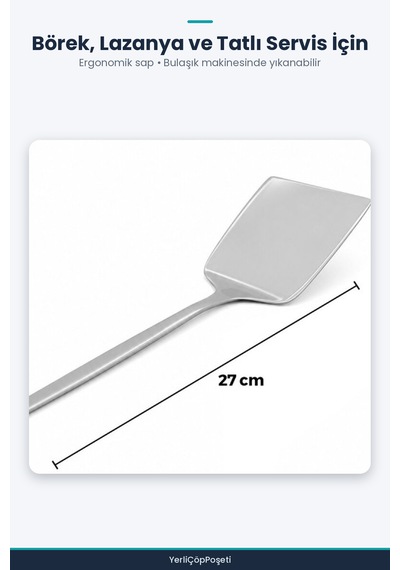 Metal Servis Spatulası - Krom Renk - 27 Cm - Paslanmaz Çelik Gümüş