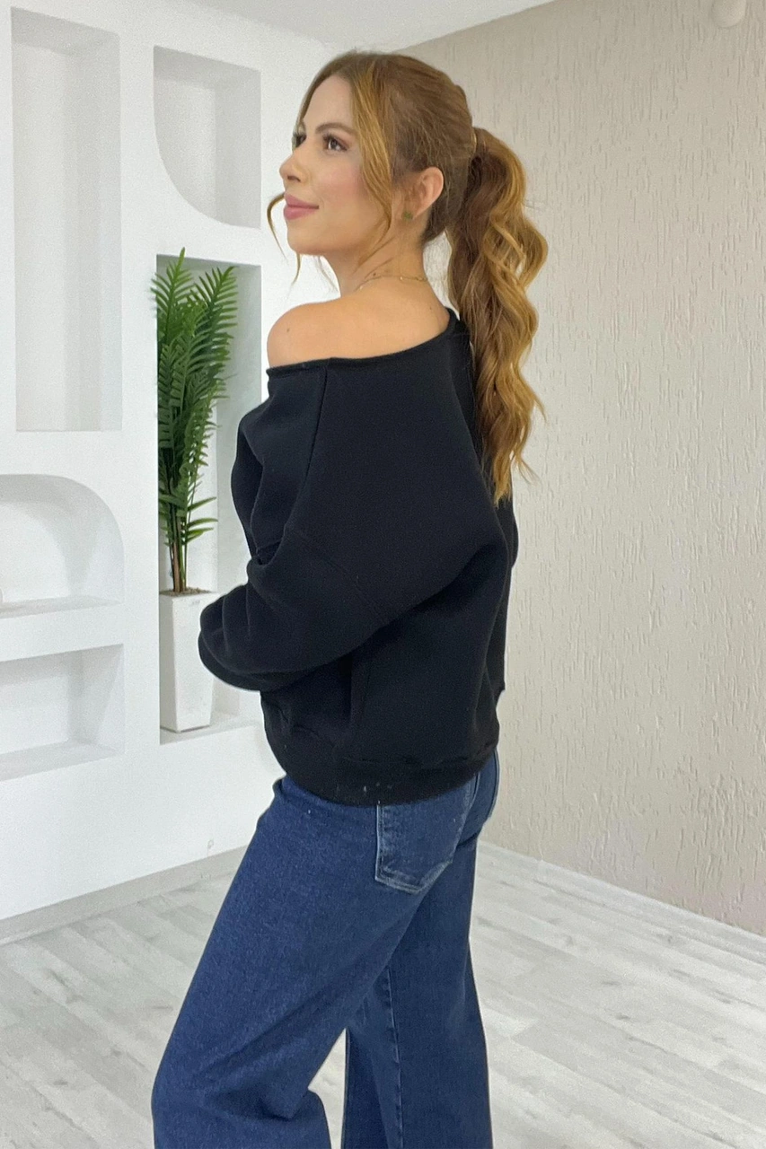 Noa & Noa Kadın Omuz Detaylı Polar Sweatshirt Rahat & Feminen Stil Lacivert