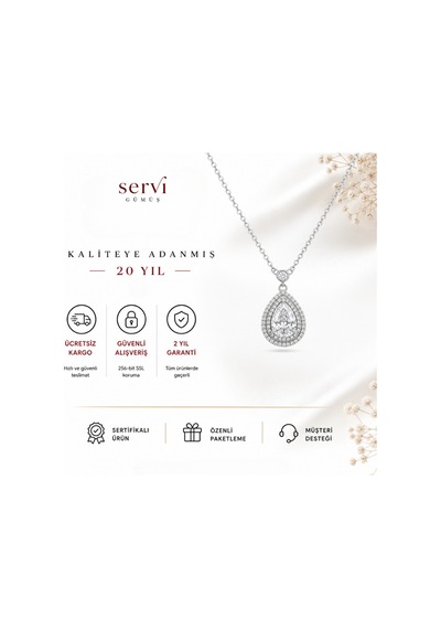 Servi 925 Ayar Gümüş Damla Zirkon Taşlı Kolye-305