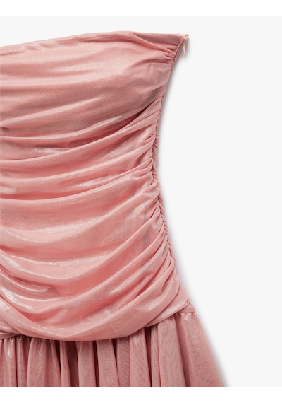 Koton Drape Detaylı Kolsuz Straplez Volanlı Mini Abiye Elbise Pembe 5sak80007fk Gül