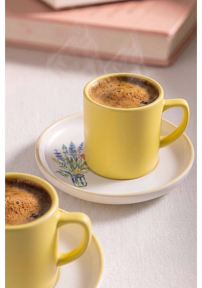 Sarı Elegant Blossoms 2 Kişilik Kahve Sunum Seti - 4 Parça