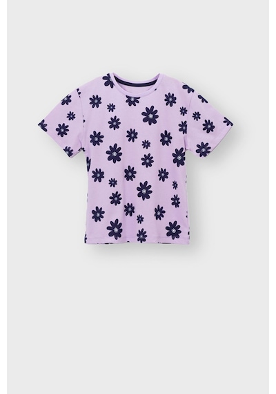 Zuzunga Mor Papatya Desenli T-shirt-şort Kız Çocuk Pijama Takımı Lila