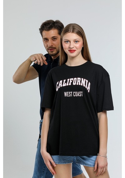 Kadın Bisiklet Yaka Regular Fit Californıa Baskılı Tişort Spr21y 001