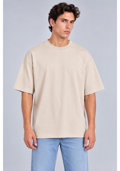 Parshey Unisex Oversize Tişört %100 Pamuk Premium Kalın Kumaş Rahat Kesim Bej