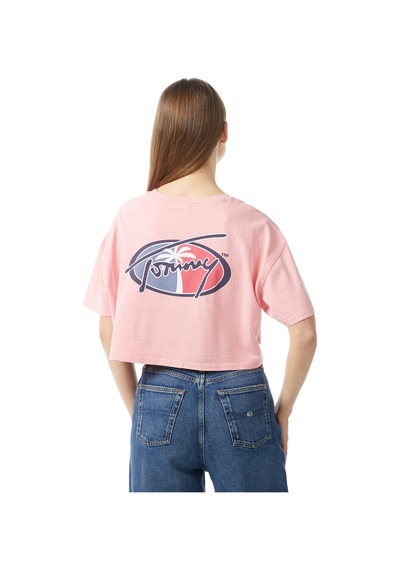 Tommy Hilfiger Tommy Jeans Ovs Crp Archive Ext Kadın Pembe Crop T-shirt