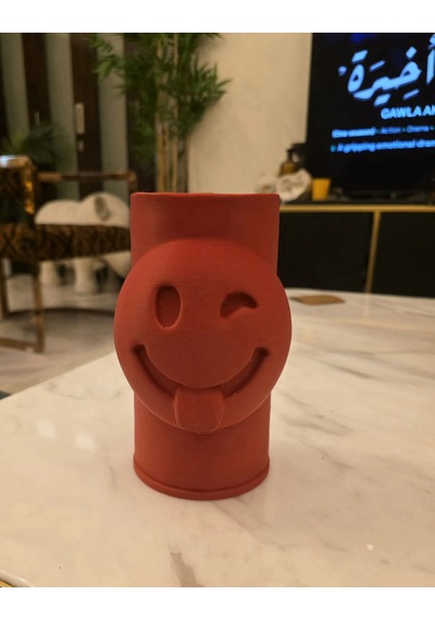 3d Baskı Emoji Planter - Göz Kırpan Yüzlü Sukulent Saksısı-turuncu Çok Renkli