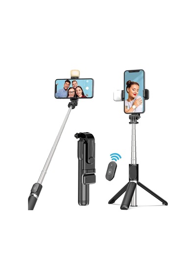 R1s Selfie Çubuğu Led Işıklı Bluetooth Kumandalı Özçekim Sopası Yatay Dikey Kullanılabilen Tripod