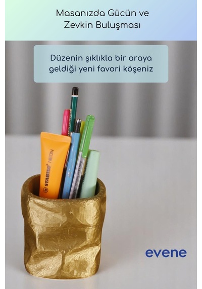 Kalemlik Masa Kalemliği Organizer Kalemlik Altın Renk Model 80 Çok Renkli