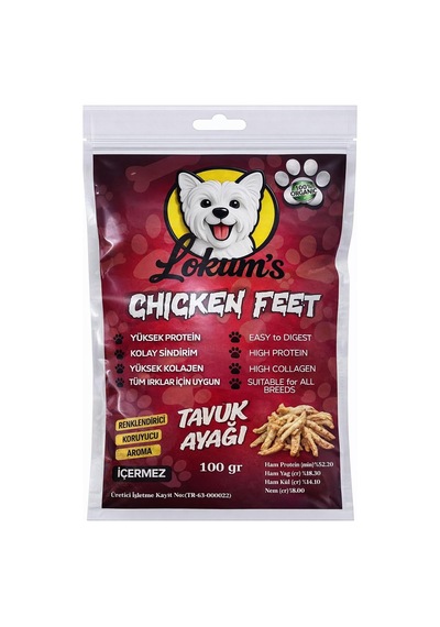Lokums Köpek Kurutulmuş Tavuk Ayağı Ödül Maması,%100 Doğal, Katkısız, Yüksek Protein, Stick