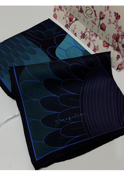 Zerafetim Twill İpek Eşarp Ultramarine Siyah Mor
