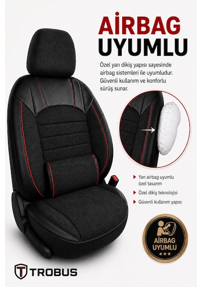Bmw 3 Serisi E90 2005-2012 Uyumlu Levante Serisi Füme Kırmızı Oto Koltuk Kılıfı