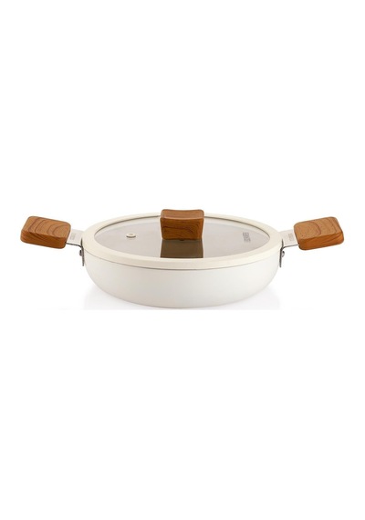 Schafer Ceramoni Seramik Tava 24 Cm Ve 22 Cm Kapaklı Sahan Seti Krem Krem