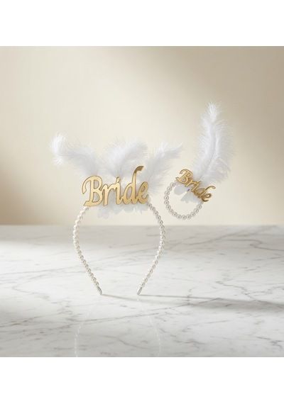 Bride İncili Tüylü Gold Taç Ve Bileklik Seti Bekarlığa Veda Kına Gecesi Aksesuarı Diğer