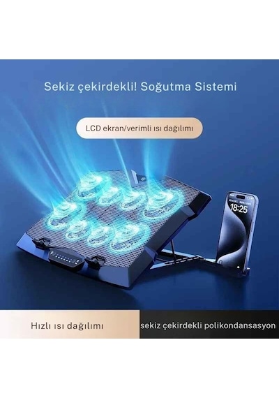 Monozone Z33 Işıklı Laptop Soğutucu 8 Fanlı 17İnç Yükseklik Ayarlı Stand Sessiz Notebook Soğutucu