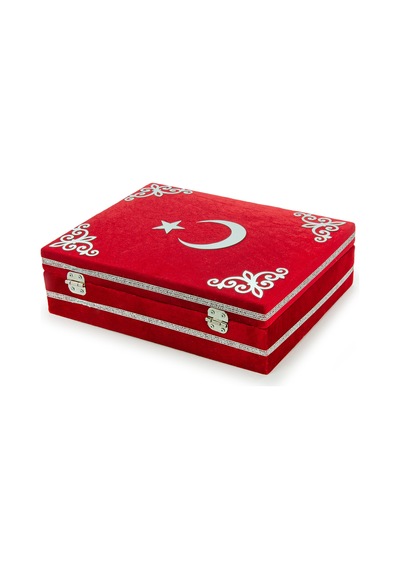 Türk Bayraklı Kuranı Kerim Hediyelik Set Kadife Kutulu, Bayrak, Seccade Ve Tesbih