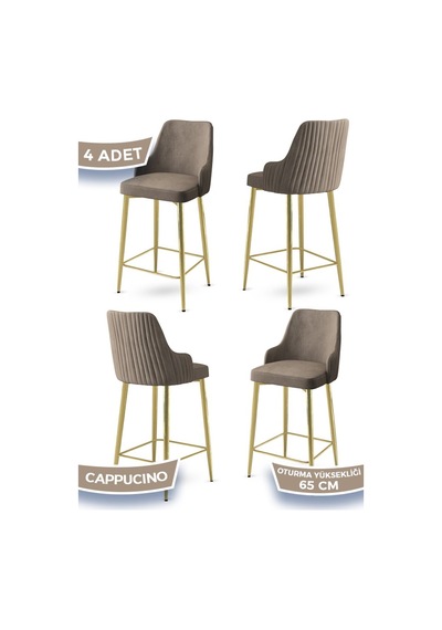 Canisa Tera Serisi 4 Adet Babyface Kumaş 65 Cm Gold Kaplama Ayaklı Cappucino Bar Sandalyesi Cappucino Sandalye Gold Kaplama Ayak