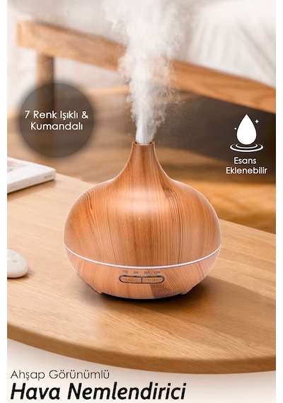 Oda Hava Nemlendirici - 7 Renk Led Işıklı Buhar Makinesi Aroma Difüzörü Humidifier Açık Kahve