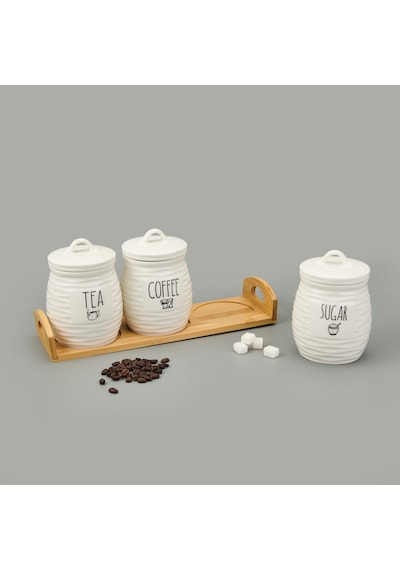 Kitchen 3'lü Seramik Baharatlık Seti - Beyaz Çok Renkli