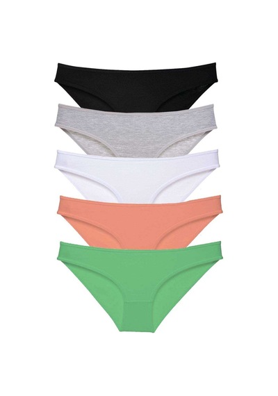 5 adet Süper Eko Set Likralı Kadın Slip Külot Siyah Gri Beyaz Pu Beyaz - Gri - Siyah
