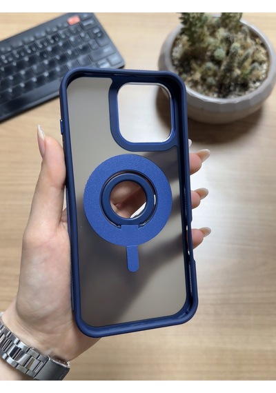Apple Uyumlu iPhone 16 Pro Max Standlı Ve Yüzüklü Magsafe Kılıf Lacivert