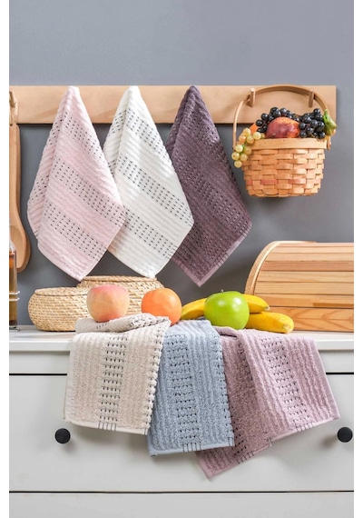 6 Lı Soft Touch Mutfak Pamuklu Havlu Seti 30x50 Cm Çok Renkli
