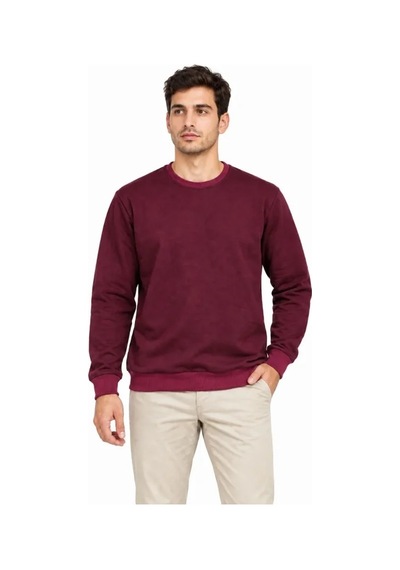 Erkek Bisiklet Yaka İçi Şardonlu 2 İplik Düz Uzun Kollu Regular Fit Sweatshirt -bordo