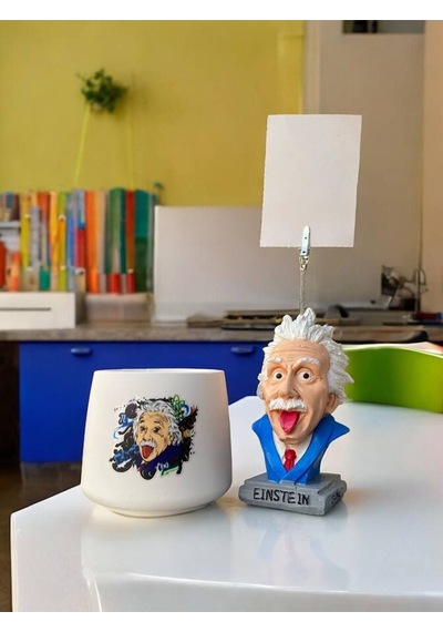 Albert Einstein Temalı Fotoğraf Not Tutacak Ve Kalemlik Saksı Mumluk Seti Ofis Masası Hediyelik Renkli