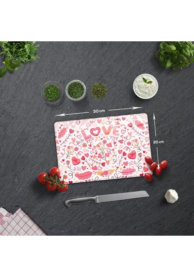 Decorita Cam Kesme Tahtası|Love - Renkli|20cm x 30cm