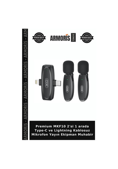 Premium Mkf10 2'si 1 Arada Type-c Ve Lightning Kablosuz Mikrofon Yayın Ekipman Muhabir