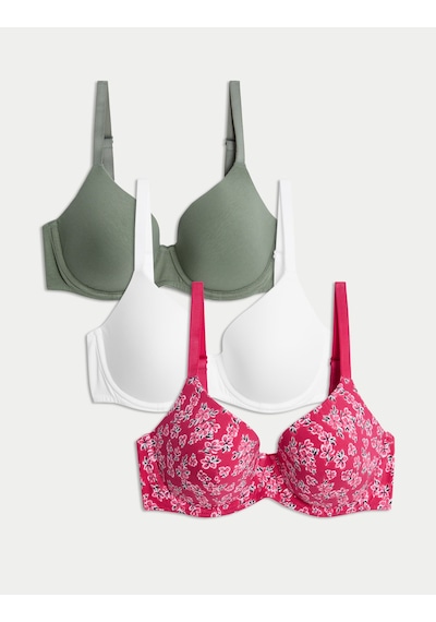 Marks & Spencer 3'lü Destekli Pamuklu T-shirt Sütyeni Seti T33000322x Pembe