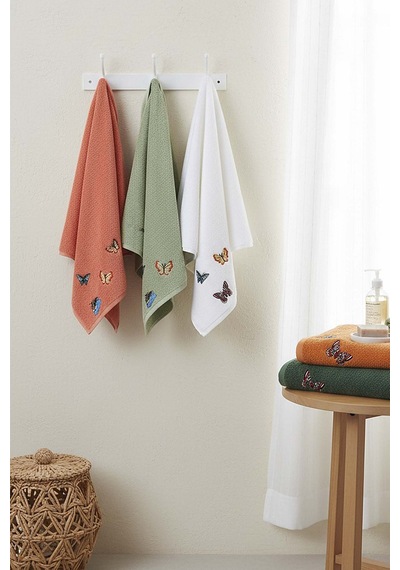 Kelebek Nakışlı 5'li %100 Pamuklu Havlu Seti 50x90 Cm Çok Renkli