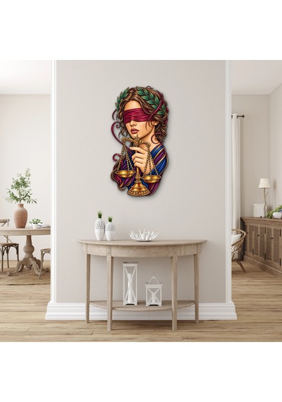 Gözleri Bağlı Adalet Tanrıçası - Metal Tablo - Dec0231 42 X 80 Cm Çok Renkli