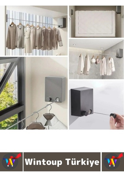 Kompakt Nem Rutubete Dayanıklı Banyo Balkon Dar Alanlar İçin Şık Pratik Geri Çekilebilir Çamaşır İpi Çok Renkli